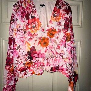 Express Floral Wrap Blouse - Pink and Orange